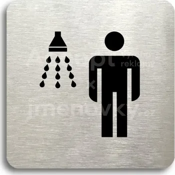 Informační tabulka Stříbrný piktogram "sprcha muži" s černým&nbsp;textem bez rámečku -