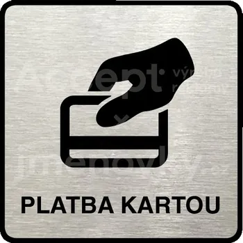 Informační tabulka Stříbrný piktogram "platba kartou" s černým&nbsp;textem a rámečkem&nbsp;-