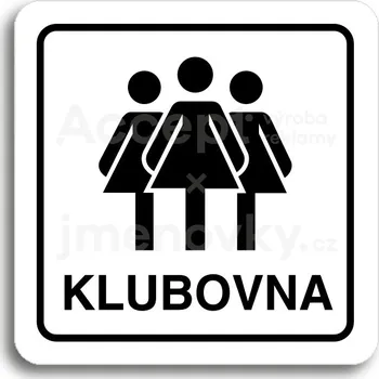 Informační tabulka Bílý piktogram "klubovna III" s černým textem a rámečkem -