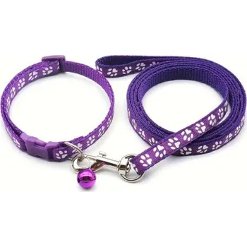 Obojek pro psa Sada obojek s vodítkem pro štěně fialová tlapky