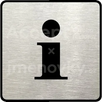 Informační tabulka Stříbrný piktogram "informace" s černým textem a rámečkem -