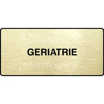 Informační tabulka Zlatý piktogram "GERIATRIE" s černým&nbsp;textem a rámečkem&nbsp;-