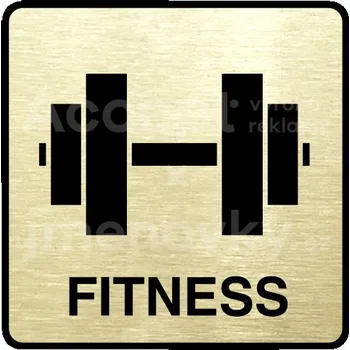Informační tabulka Zlatý piktogram "fitness II" s černým&nbsp;textem a rámečkem&nbsp;-
