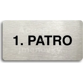 Informační tabulka Stříbrný piktogram "1. PATRO" s černým&nbsp;textem bez rámečku -