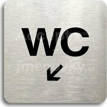 Informační tabulka Stříbrný piktogram "WC vlevo dolů" s černým&nbsp;textem bez rámečku -