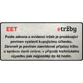 Informační tabulka Stříbrný piktogram "EET - běžný režim" s červeným textem a rámečkem -