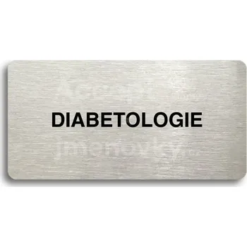 Informační tabulka Stříbrný piktogram "DIABETOLOGIE" s černým textem bez rámečku - 160 x 80 mm