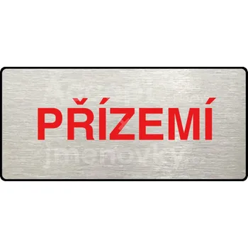Informační tabulka Stříbrný&nbsp;piktogram "PŘÍZEMÍ" s červeným textem a rámečkem&nbsp;-