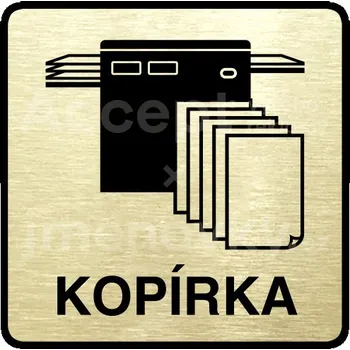 Informační tabulka Zlatý piktogram "kopírka" s černým textem a rámečkem - 80 x 80 mm