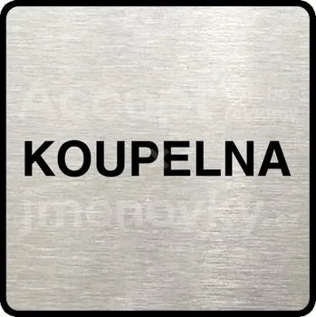 Informační tabulka Stříbrný piktogram "koupelna" s černým textem a rámečkem - 80 x 80 mm