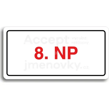 Značení Bílý piktogram "8. NP" s červeným textem a rámečkem&nbsp;-