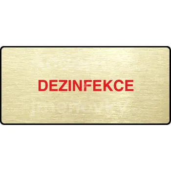 Značení Zlatý piktogram "DEZINFEKCE" s červeným textem a rámečkem -