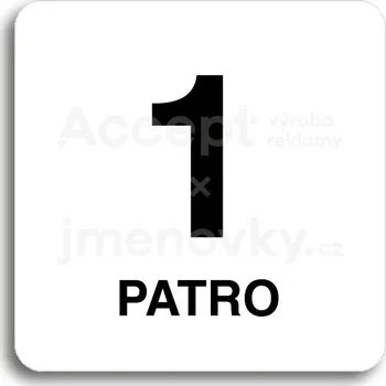 Informační tabulka Bílý piktogram "1 patro" s černým textem bez rámečku&nbsp;-