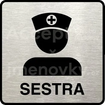 Informační tabulka Stříbrný piktogram "sestra" s černým&nbsp;textem a rámečkem&nbsp;-