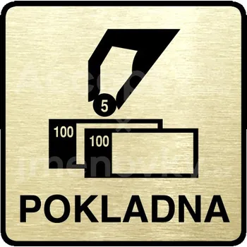 Informační tabulka Zlatý piktogram "pokladna" s černým&nbsp;textem a rámečkem&nbsp;-