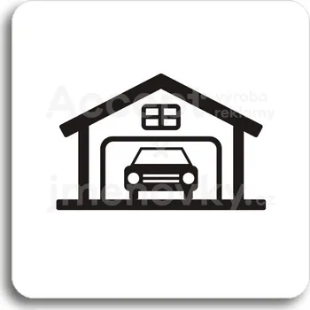 Informační tabulka Bílý piktogram "garáž" s černým textem bez rámečku&nbsp;-