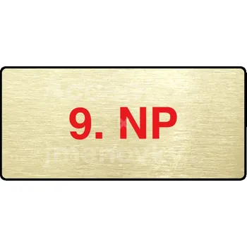 Informační tabulka Zlatý&nbsp;piktogram "9. NP" s červeným textem a rámečkem&nbsp;-