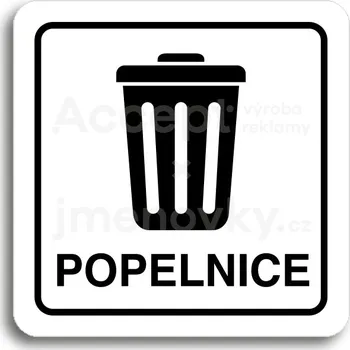 Informační tabulka Bílý piktogram "popelnice III" s černým textem a rámečkem&nbsp;-