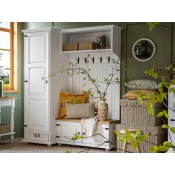 Komoda Rustikální předsíňová stěna WHITE HOME GAB04 Barevné provedení: Bílá patina K03 - bezbarvý vosk K09