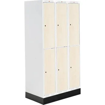 Šatní skříň Šatní skříňka ROZ, 3 sekce, 6 boxů, se soklem, 1890x900x550 mm, bříza