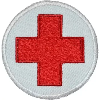 Nášivka Nášivka zdravotník červený kříž VELCRO (Celovyšívaná nášivka, mezinárodní rozeznávací zdravotnický znak červený kříž, suchý zip )