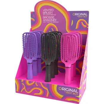Kosmetika DISPLAY: OBB P005590 Vented Brush w/Boar Bristles FW25 - set ergonomických kartáčů na rozčesávání, 9 ks (3x fialová, 3x černá, 3x růžová)