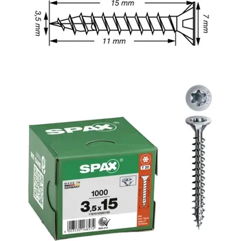 Vrut SPAX vruty 3,5x15mm T-STAR zápustná hlava, plný závit, pozink