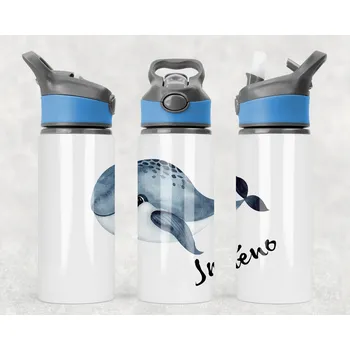 Sklenice Domovi Láhev s vlastním jménem Velryba s pítkem šedo modré barvy 650ml