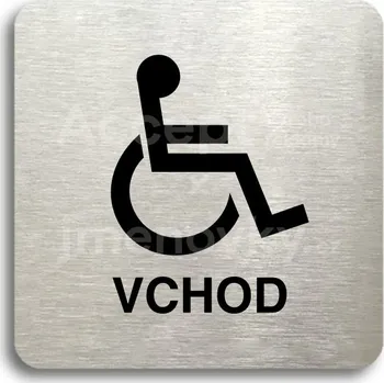 Informační tabulka Stříbrný piktogram "vchod pro invalidy" s černým textem bez rámečku - 80 x 80 mm