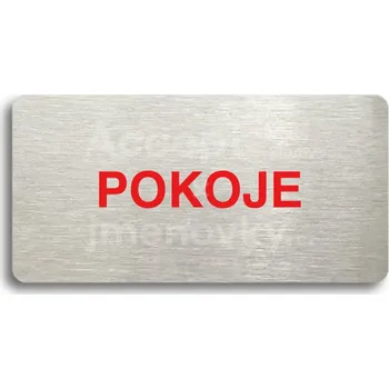 Značení Stříbrný&nbsp;piktogram "POKOJE" s červeným textem bez rámečku&nbsp;-