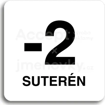 Informační tabulka Bílý piktogram "-2 suterén" s černým textem bez rámečku - 80 x 80 mm
