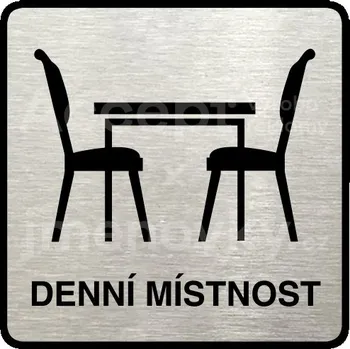 Informační tabulka Stříbrný piktogram "denní místnost" s černým textem a rámečkem - 80 x 80 mm