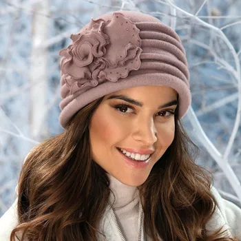 Čepice Elegantní starorůžová dámská zimní čepice z české vlny Woolmark – Krumlovanka W-0881/540