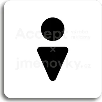 Informační tabulka Bílý piktogram "WC muži II" s černým textem bez rámečku - 80 x 80 mm