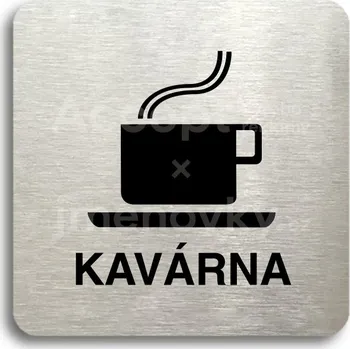 Značení Stříbrný piktogram "kavárna" s černým textem bez rámečku -