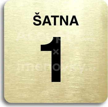 Informační tabulka Zlatý piktogram "šatna 1" s černým textem bez rámečku - 80 x 80 mm