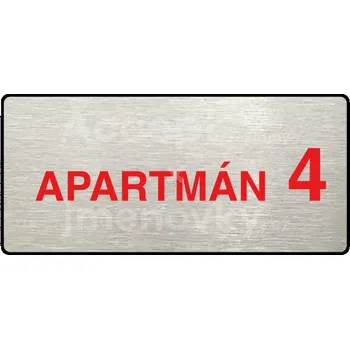 Informační tabulka Stříbrný&nbsp;piktogram "APARTMÁN 4 II" s červeným textem a rámečkem&nbsp;-