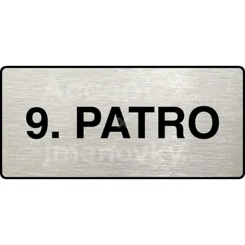 Informační tabulka Stříbrný piktogram "9. PATRO" s černým&nbsp;textem a rámečkem&nbsp;-