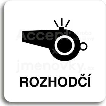 Informační tabulka Bílý piktogram "rozhodčí III" s černým textem bez rámečku&nbsp;-