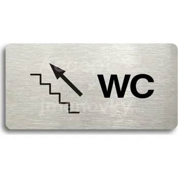 Informační tabulka Stříbrný piktogram "WC VLEVO NAHORU" s černým&nbsp;textem bez rámečku -