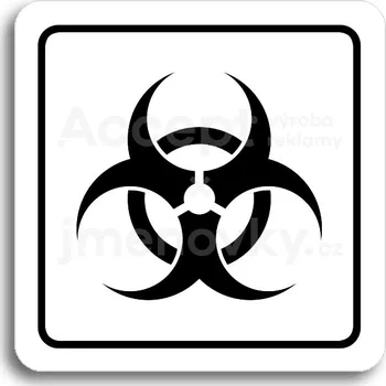 Informační tabulka Bílý piktogram "biohazard" s černým textem a rámečkem&nbsp;-