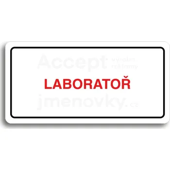 Informační tabulka Bílý piktogram "LABORATOŘ" s červeným textem a rámečkem -