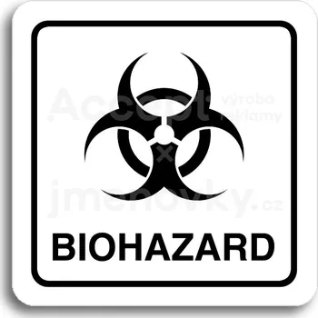 Značení Bílý piktogram "biohazard II" s černým textem a rámečkem&nbsp;-