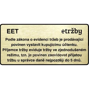 Informační tabulka Zlatý piktogram "EET - zjednodušený režim" s černým&nbsp;textem a rámečkem&nbsp;-