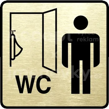 Informační tabulka Zlatý piktogram "WC muži pisoár" s černým&nbsp;textem a rámečkem&nbsp;-