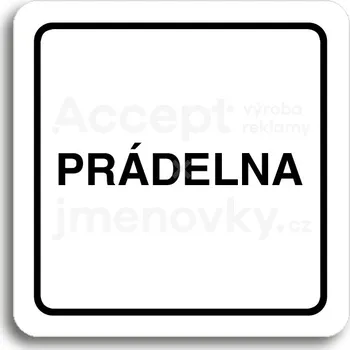 Informační tabulka Bílý piktogram "prádelna" s černým textem a rámečkem&nbsp;-