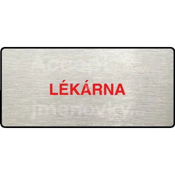 Informační tabulka Stříbrný piktogram "LÉKÁRNA" s červeným textem a rámečkem -