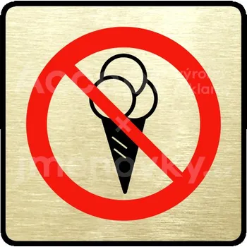 Informační tabulka Zlatý&nbsp;piktogram "zákaz vstupu se zmrzlinou II" s červeným textem a rámečkem&nbsp;-