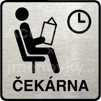 Informační tabulka Stříbrný piktogram "čekárna II" s černým textem a rámečkem - 80 x 80 mm