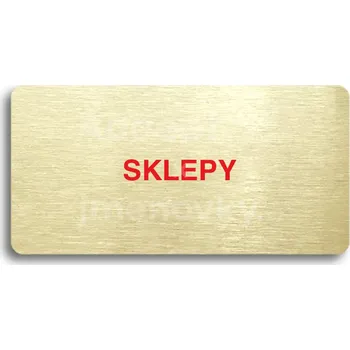 Informační tabulka Zlatý&nbsp;piktogram "SKLEPY" s červeným textem bez rámečku&nbsp;-